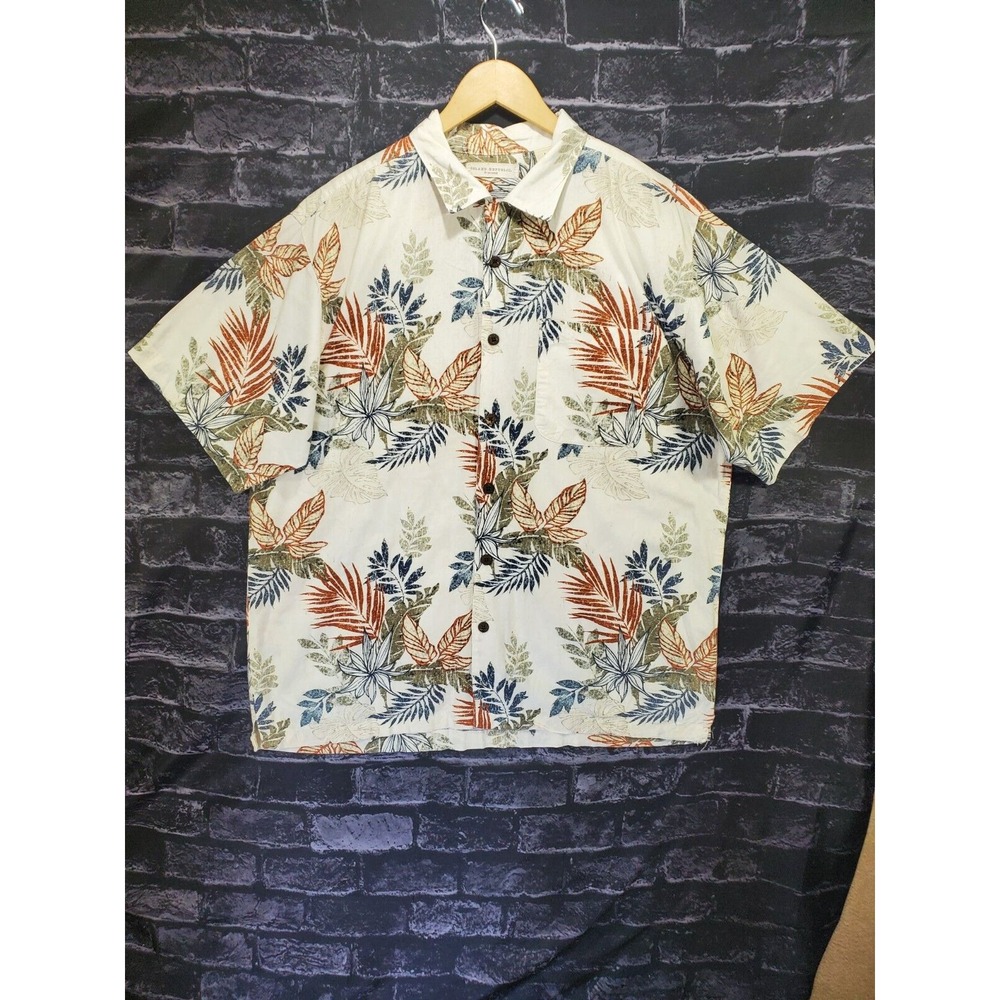 Island Republic Hawaiian Shirt Mens Large Blue Red Floral Beach Vacation Cruise
